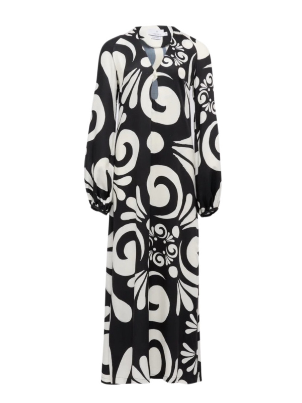 Themis Z Charis Viscose Silk Handmade Black & White Kallos Print Maxi Dress US 2